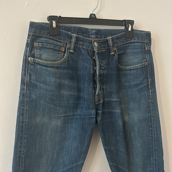 Levi's 501 Blue High Rise Straight Leg Denim Jeans Size 32X34 - Picture 2 of 4